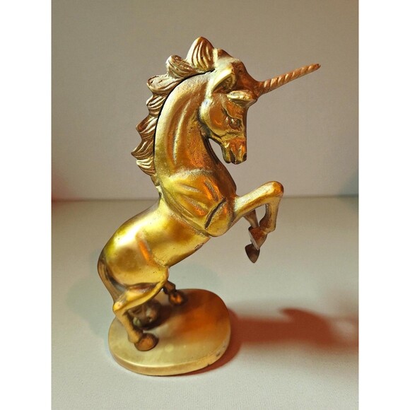 Vintage UCGC Taiwan Brass Unicorn Figurine 7.5" Rearing MCM Mythical Decor - Picture 2 of 4
